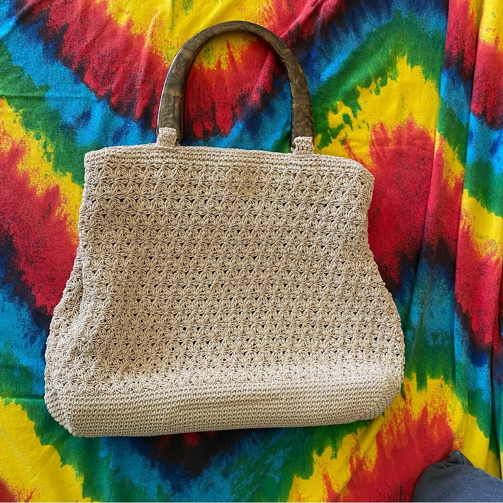 Liz Claiborne Cream Woven Shoulder Bag  Woven Straw Tote